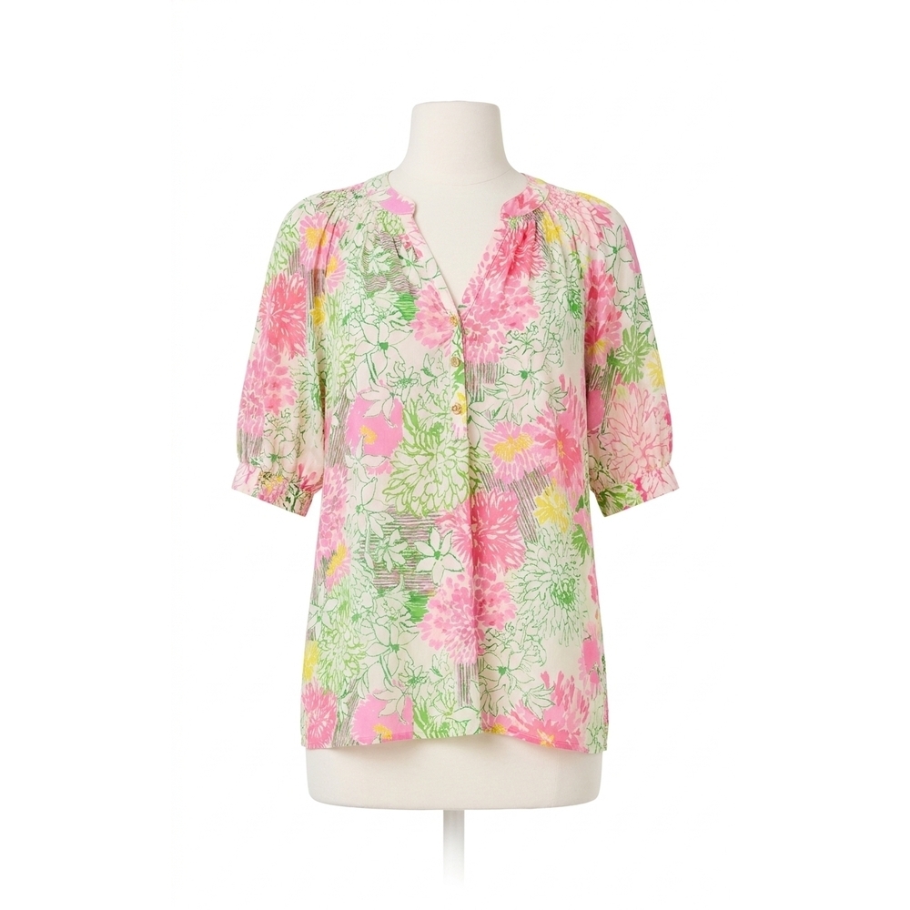 NEW LILLY PULITZER elsa short sleeve top in resort white mum patch